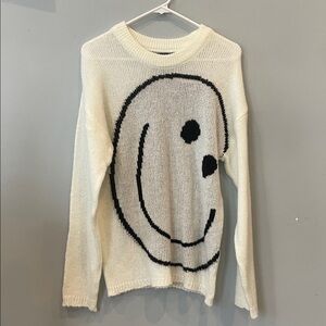 Cream Sweater with Smiley Face Design lightweight like new